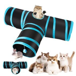 Cat Tunnel - 3 Way Interactive Play Toy for Kittens, Dogs, and Rabbits - Foldable Pet Tunnel With Ball (Dark Blue)