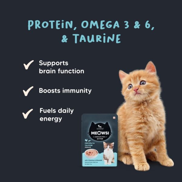 Meowsi by HUFT Chicken & Salmon Mousse Kitten Wet Food - 70 gm | Pack of 12 | High-Protein Wet Cat Food for Kittens | Cat Food Gravy for Junior Kittens (2-12 Months)