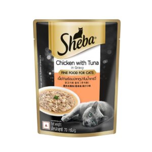 Sheba Fine Premium Adult (1+ Years) Wet Cat Food, Chicken Sheba Fine Premium Adult (1+ Years) Wet Cat Food, Chicken with Tuna in Gravy, 70 g Pouch, High-Moisture Gravy cat Food for Healthy Hydration