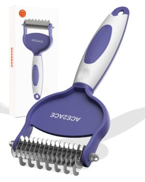 ACE2ACE Deshedding Brush for Dogs, Dematting Comb for Cats Dogs, ACE2ACE Deshedding Brush for Dogs, Dematting Comb for Cats Dogs, 7+15 Dual Sided Undercoat Rake, Cat Brush for Shedding to Remove Knots, Tangles, and Matted Fur