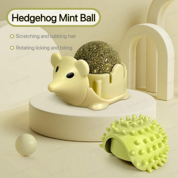 Sunkizzrs® Catnip Toy - Scratching & Rubbing Mint Balls(1 Pcs) Cats Rotatable Edible Mint Natural Healthy Teeth Cleaning Chew Claw Toy for Cat/Kitten (Green Hedgehog)