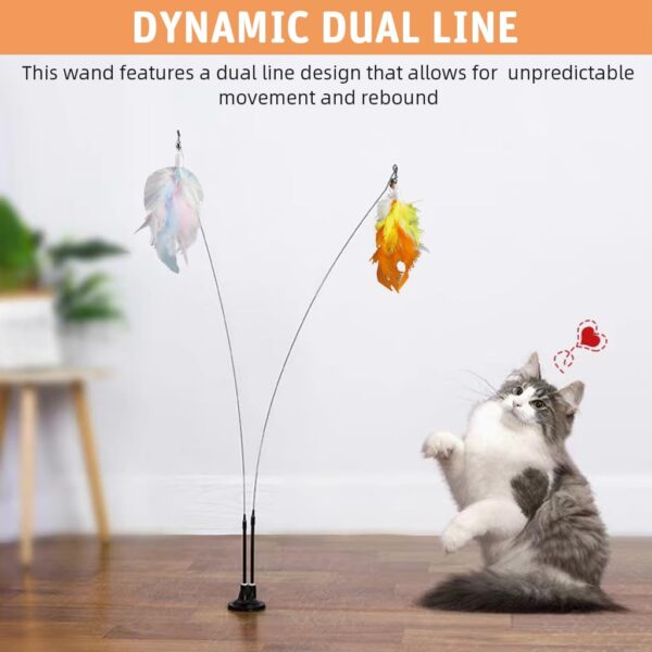 61d-LyO43TL._SL1024_.jpg Qpets® Cat Feather Toy, Cat Feathered Teasing Wand Toy Dual-Wire Flexible Teasing Wand Suction Cup Colored Feathered Floor