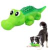 Sage Square Dog Squeaky Chew Toys for Aggressive Chewers Dental Teething Cleaning [Non-Toxic Soft Natural Rubber], Cute Crocodile Design (Colour May Vary)