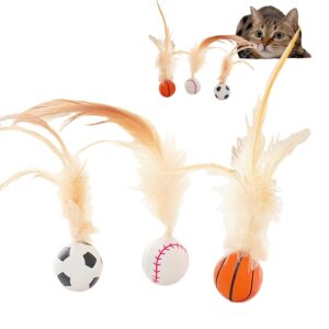 Cat Toys, 3PCS Bouncy Ball for Indoor Cats, Elastic Rubber Cat Toys, 3PCS Bouncy Ball for Indoor Cats, Elastic Rubber Ball with Feathers, Interactive Kitten Toys for Persian Cats, Fun Exercise and Play for Cat