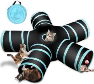 Cat Tunnel Toy 5-Way, Foldable Interactive Play Tube with Storage Bag, Activity Tunnel for Indoor & Outdoor Use