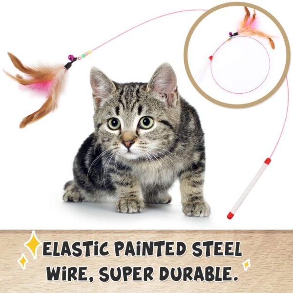 URBANMAC Rod Roped Teaser Toy Bell Dangler with Natural Feather for Pet 1 pc