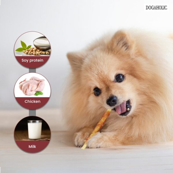 61gW4key0L._SL1500_.jpg Dogaholic Milky Chew Sticks with Chicken | Soft & Tasty High-Protein Dog Treats | Ideal for Puppies & Adult Dogs Over 2 Months | 10 Piece Pack