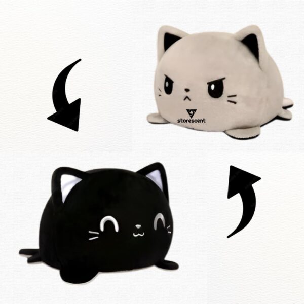 Reversible Cat Soft Toys for Kids, Stuffed Animal Plush Soft Toys for Boys and Girls | Cat Plushie Toy (Happy Black/Angry Grey)