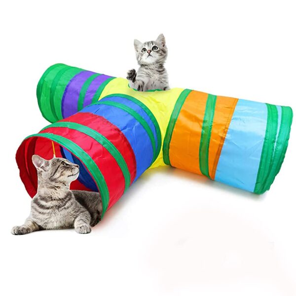 Qpets® 3 Way Rainbow Tunnel Cat Toys Pet Tube Collapsible Qpets® 3 Way Rainbow Tunnel Cat Toys Pet Tube Collapsible Play Toy Kitten Toys Cat Playing Toys Indoor Outdoor Kitty Puppy Toys for Puzzle Exercising Hiding Training Toy