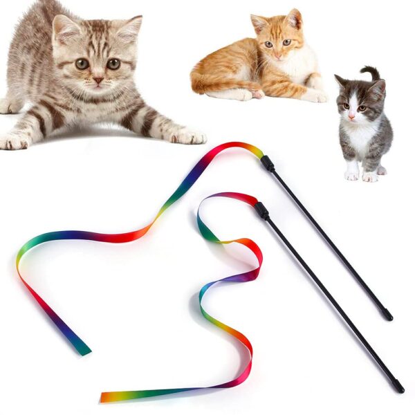 Qpets® 2 Pcs Cat Rainbow Wand Toys,Satin & Elastic Teaser Qpets® 2 Pcs Cat Rainbow Wand Toys,Satin & Elastic Teaser for Kittens & Adult Cats - Indoor Exercise, Fun Games, Stress Relief