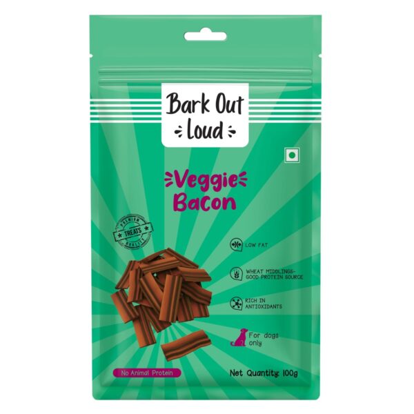 BARK OUT LOUD - Veggie Bacon, Veg/Vegan Dog Treats, Low Fat, High Protein Vegeterian Treats for Dogs 100 GMS
