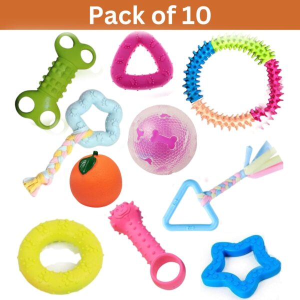 emily pets Dog Chew Combo of 10pcs Rubber Ring, Teether,Dumble Teether & Latex Non-Toxic for Dog & Puppy (Color May Vary)