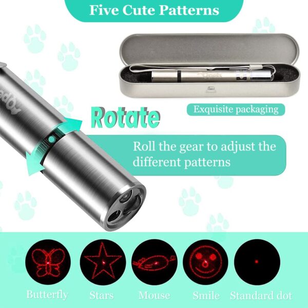 61hXwnRhA-L._SL1024_.jpg Qpets® Cat Chasing Toy, USB Laser Pointer for Chasing Interactive Cat Toy 3 in 1 Laser Pen Checking Cat Skin/White Light Illumination/5 Patterns