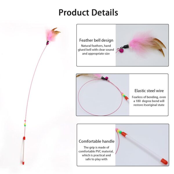3-Piece Cat Toy, Flying Bird Toy for Cat with Feather ，Interactive Cat Small Bell for Persian, Durable Pet Stick, Fun Catcher Cats Stick ，Suitable for Both Indoor and Outdoor Use