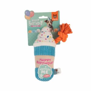 BarkButler x Fofos Birthday Drink Plush - Soft & Squeaky Toys for Dogs, Dog Toys for Medium Dogs (0-20kgs) - Multicoloured
