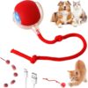 Automatic Rolling Cat Ball Toy, 2-Speed Modes, Teasing Tail & Automatic Rolling Cat Ball Toy, 2-Speed Modes, Teasing Tail & Bell Charm, Interactive Self Play Chasing Silicone Ball Toy for Indoor Cats