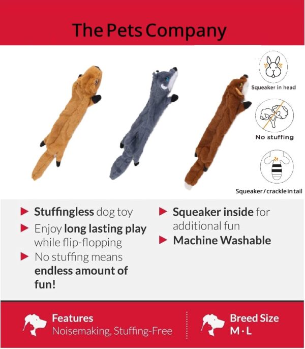 The Pets Company No Stuffing Plush Puppy, Dog Chew Toy Squeaky Crinkle Crackle, Durable Toys for Dogs, Interactive Pet Chew Toys for Small Medium Large Breeds, Boredom Buster - Fox (44 Cms)