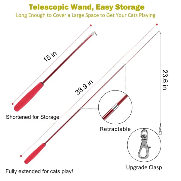 61lBdFFcS5L._SL1500_.jpg Qpets® Cat Teaser Toy,11 Pcs Cats Toys Set with 2 Retractable Teaser Wand & 5 Feather Teaser & 4 Worm Teaser for Kitten to Play Chase Activity Exercise