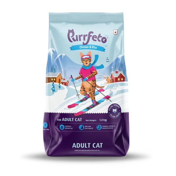 Adult Dry Cat Food | Chicken & Rice | 1.2 Adult Dry Cat Food | Chicken & Rice | 1.2 kg Ingredients |40% Reduction in Urinary Track Diseases |Anti Hairball Formula |Healthy Skin & Coat |Improves Digestive Health