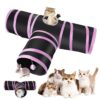 Cat Tunnel Kitten Dog Rabbits Cat Interactive Toy Play Toy Foldable Pet Cat Toy with Ball Tunnel (3 Way, Pink),for kid