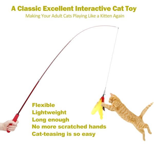 61numwM8YNL._SL1500_.jpg Qpets® Cat Teaser Toy,11 Pcs Cats Toys Set with 2 Retractable Teaser Wand & 5 Feather Teaser & 4 Worm Teaser for Kitten to Play Chase Activity Exercise