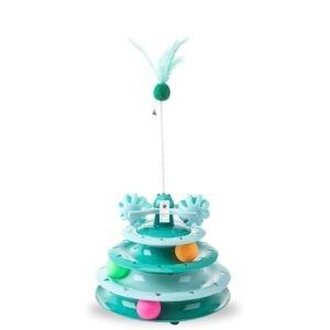 Foodie Puppies Interactive Tower of Tracks Toy for Cats and Kittens (3 Layer Feather Toy) Game Entertainment Circular Training Amusement Plate with Colorful Balls for Cats & Kittens