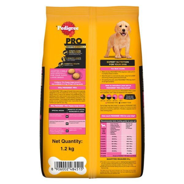 Pedigree PRO Puppy Large Breed, 1.2 kg Dry Dog Food, Vet Trusted Brand, Expert Nutrition, Quality Protein, 33% More Nutrients (3-18 Months)