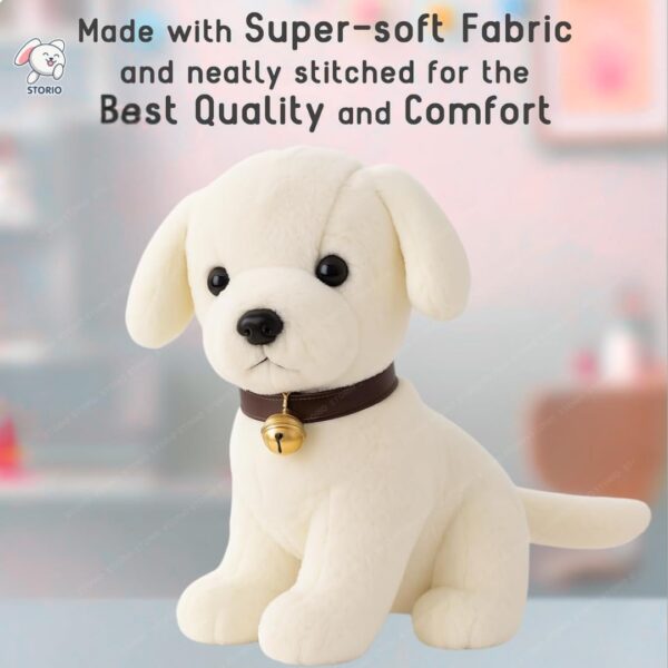 Storio Soft Plush White Puppy Stuffed Animal with Bell Collar| Kids Animal Home Decor for Boys & Girls Soft Dog Plush Toy - 25cm