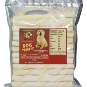 ADB Creations Dog Food Chew Stick Milky Rawhide Calcium Twisted ADB Creations Dog Food Chew Stick Milky Rawhide Calcium Twisted Munchie Treats Nutritional Benefits Strengthen Bones and Teeth for All Breeds Dogs and All Life Stages (400 gram)