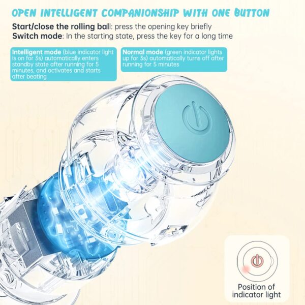 Qpets® Smart Cat Toy Ball with LED Lights, 360° Automatic Rotating & Obstacle Avoiding Interactive Chasing Toy, USB-C Rechargeable Durable ABS Silicone Ball for Indoor Cats, 2 Play Modes, 1-Pack