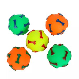 Dog Trust Natural Rubber Vinyl Light Weight Squeaky Ball Combo Toy for Small Puppy/Dogs (Basket + Woof + Bone Print + Foot Ball)