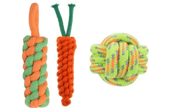 Dog and Puppy Toy Set - Chew, Teething, Rope, and Tug Toys for Small to Medium Dogs - Washable Cotton Pack of 12
