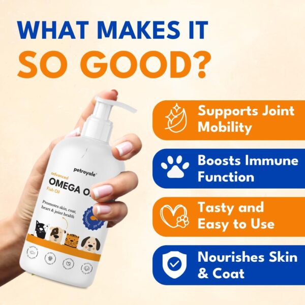 Petroyale Omega 3 Fish Oil for Dogs & Cats - Salmon Fish Oils with Omega 3 6 9 - Supports Skin, Coat, Joints & Immunity- Fish Oil for Dogs & Cats - Vet-Approved Formula - Easy Serve Pump
