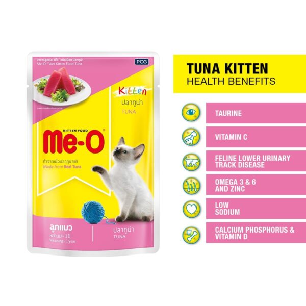 Me-O Pouch Kitten Wet Food Tuna in Jelly 80 G, (Pack of 12, 960g)