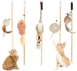 Qpets® Premium Cat Toy Interactive Cat Toys Set of 5 Qpets® Premium Cat Toy Interactive Cat Toys Set of 5 Cat Teaser Wand Pet Toy for Cat Activity Fishing Rod with Mouse Natural Feathers Toys for Kittens to Play Cat Games and Toys Mouse Toy