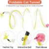 Foldable Tunnel Cat Toy, Stress-Relieving Fun Interactive Toy, Collapsible Donut Tunnel with Bell, Feather, Colorful Mice, and 4 pcs Spiral Spring Toy for Small, Medium Cat- Yellow