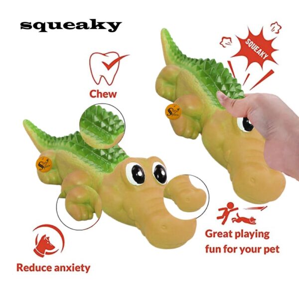 Sage Square Dog Squeaky Chew Toys for Aggressive Chewers Dental Teething Cleaning [Non-Toxic Soft Natural Rubber], Cute Crocodile Design (Colour May Vary)