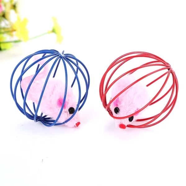 PETS EMPIRE Playing Kitten Pet Supplies Plush Mouse Ball False Mice Cat Toys Rat in Cage (Pack of 2)