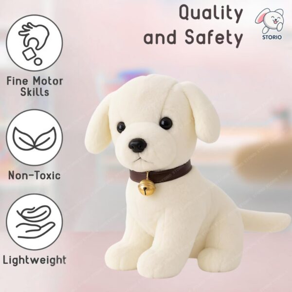 Storio Soft Plush White Puppy Stuffed Animal with Bell Collar| Kids Animal Home Decor for Boys & Girls Soft Dog Plush Toy - 25cm