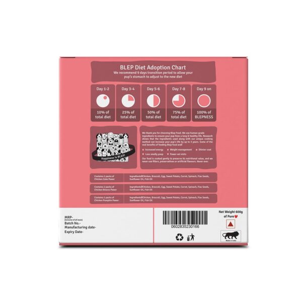 61w6z4lDOIL._SL1080_.jpg BLEP Dog Food Adult & Puppy | 600g | Dog Wet Food, High Protein, Omega 3&6, Contains Chicken Breast, Broccoli, Pumpkin, Zucchini, Zero Preservatives, Digestible, Human Grade(6 Packs of 100g)