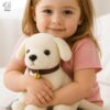 Storio Soft Plush White Puppy Stuffed Animal with Bell Collar| Kids Animal Home Decor for Boys & Girls Soft Dog Plush Toy - 25cm