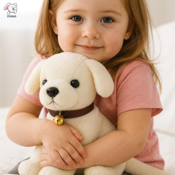 Storio Soft Plush White Puppy Stuffed Animal with Bell Collar| Kids Animal Home Decor for Boys & Girls Soft Dog Plush Toy - 25cm