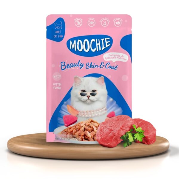 Moochie Tasty Wet Cat Food, (85g X 6 Pouches) Grain Free Cats Gravy Meal, Beauty Skin & Coat with Tuna, No Artificial Flavours Kitten Food, Non-Vegetarian Cat Foods Pouch for Kittens