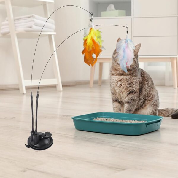 61wSN1TRrhL._SL1024_.jpg Qpets® Cat Feather Toy, Cat Feathered Teasing Wand Toy Dual-Wire Flexible Teasing Wand Suction Cup Colored Feathered Floor