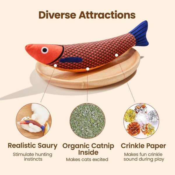 61wdwLD5CTL.jpg D&C PAWS Catnip Fish Toy for Cats Soft and Durable, Interactive Cat Kicker Toys for Indoor Kitten Exercise 8 Inches Teething Chew Toy for All Breeds (Pack of 1 Pcs, Multicolor)
