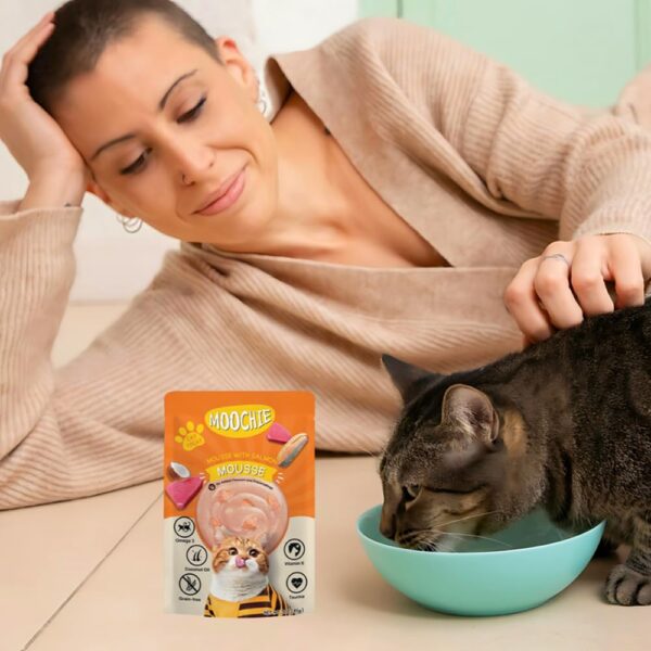 PETS EMPIRE Moochie Tasty Wet Cat Food (85 g X 6 Pouches) Mousse with Salmon, Grain Free Cats Gravy Meal, No Artificial Flavours Kitten Food, Non-Vegetarian Cat Foods Pouch for Kittens