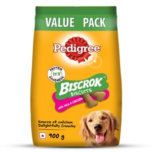 Pedigree Biscrok Biscuits (Above 4 Months) Dog Treats, Chicken with Milk Flavour, 900 g, Source of Calcium, Goodness of 15% Protein