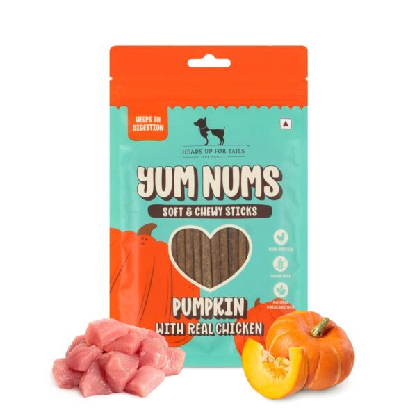 HUFT Yum Nums Soft & Chewy Sticks - Pumpkin with Chicken | Dog & Puppy Treats | Training Snacks for Small & Adult Dogs | High-Protein, Healthy Dog Treats - 75gm