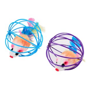 PETS EMPIRE Playing Kitten Pet Supplies Plush Mouse Ball False PETS EMPIRE Playing Kitten Pet Supplies Plush Mouse Ball False Mice Cat Toys Rat in Cage (Pack of 2)