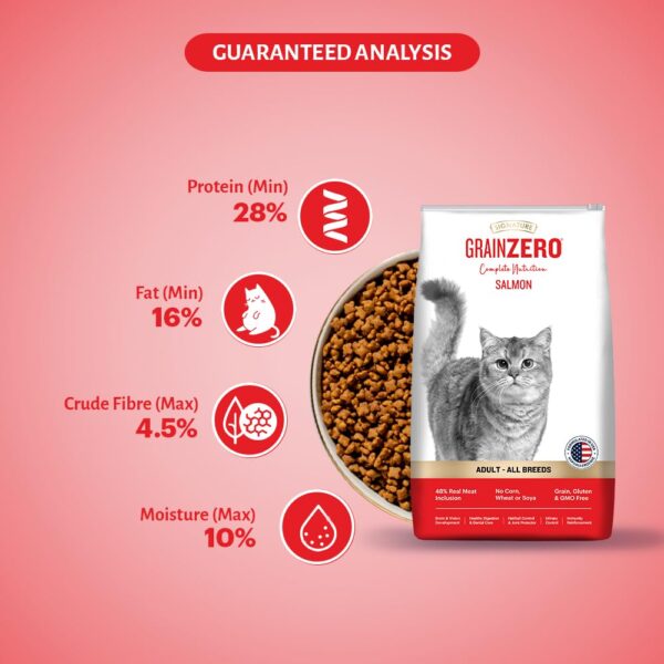 61yC3dLSQ4L._SL1000_.jpg Grain Zero Adult Dry Cat Food 1.2kg + 75g Creamy Treat (Free) | Salmon | 48% Fresh Fish Inclusion, No Grain Formula, No Gluten | Promotes Healthy Skin & Coat | All Breeds